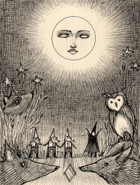 "Two worlds under the same sky. The Sun joyfully shouts encouraging words to the creatures below. The Moon whispers secrets about magic and the daytime." ~ Jon Carling