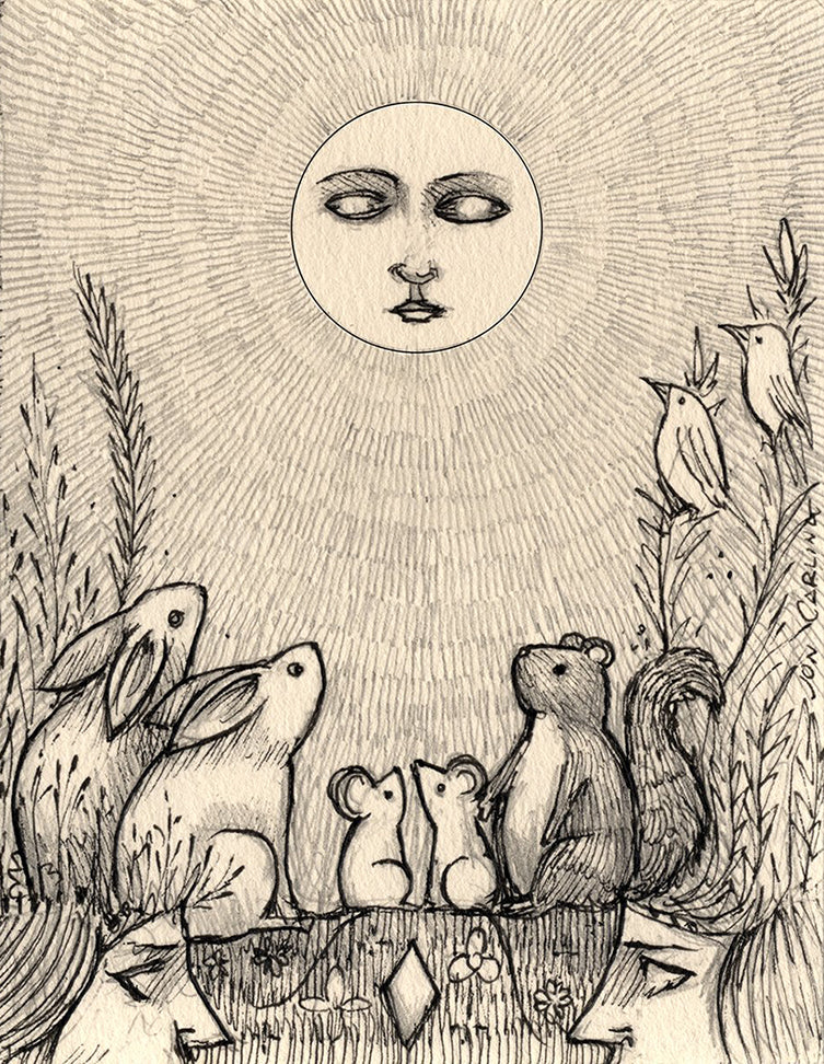"Two worlds under the same sky. The Sun joyfully shouts encouraging words to the creatures below. The Moon whispers secrets about magic and the daytime." ~ Jon Carling