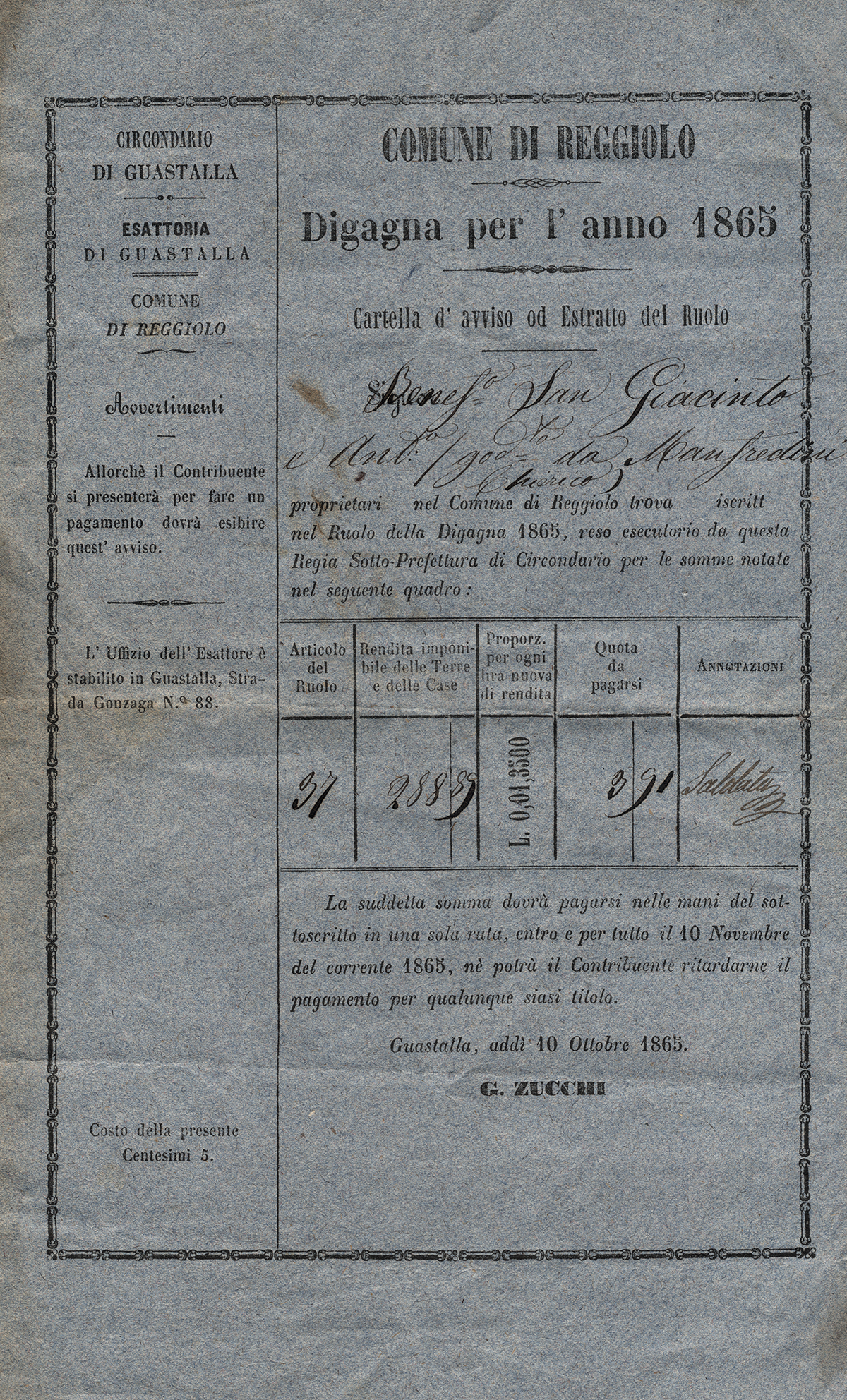 The Magic Goat is a pen and ink drawing by artist Jon Carling on a found 1856 Italian tax document. This is the back side.