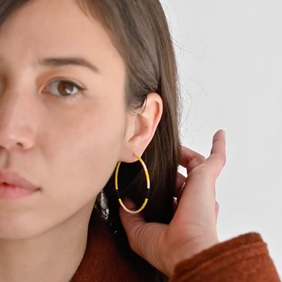 Abacus Row A Yellow Sun Hoop Earrings inspired by color theory painter Etel Adnan