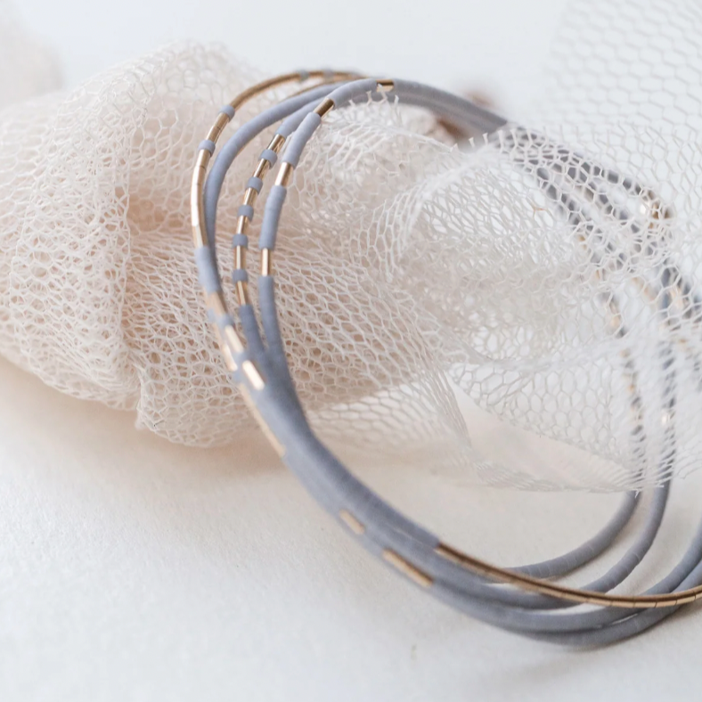 Abacus Row Neso Wrap Bracelet or Necklace with Gold Filled Beads and Light Grey Glass Japanese Beads