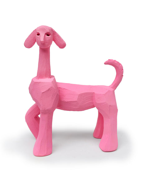 Spread joy, love, optimism and hope… Austyn's ceramic pink dog person is inspired by ancient art but feels totally modern. Named Journey, he evokes a curious humor as a salve to the oft absurd and alienating experience of existing.