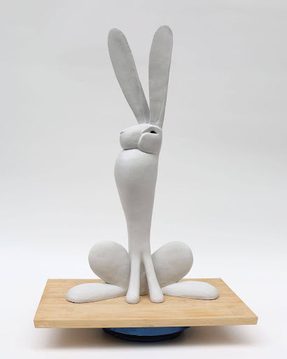 Smart Rabbit is a sophisticated ceramic rabbit sculpture who stands tall and proud. This gray beauty is part of Austyn's Happy Team!