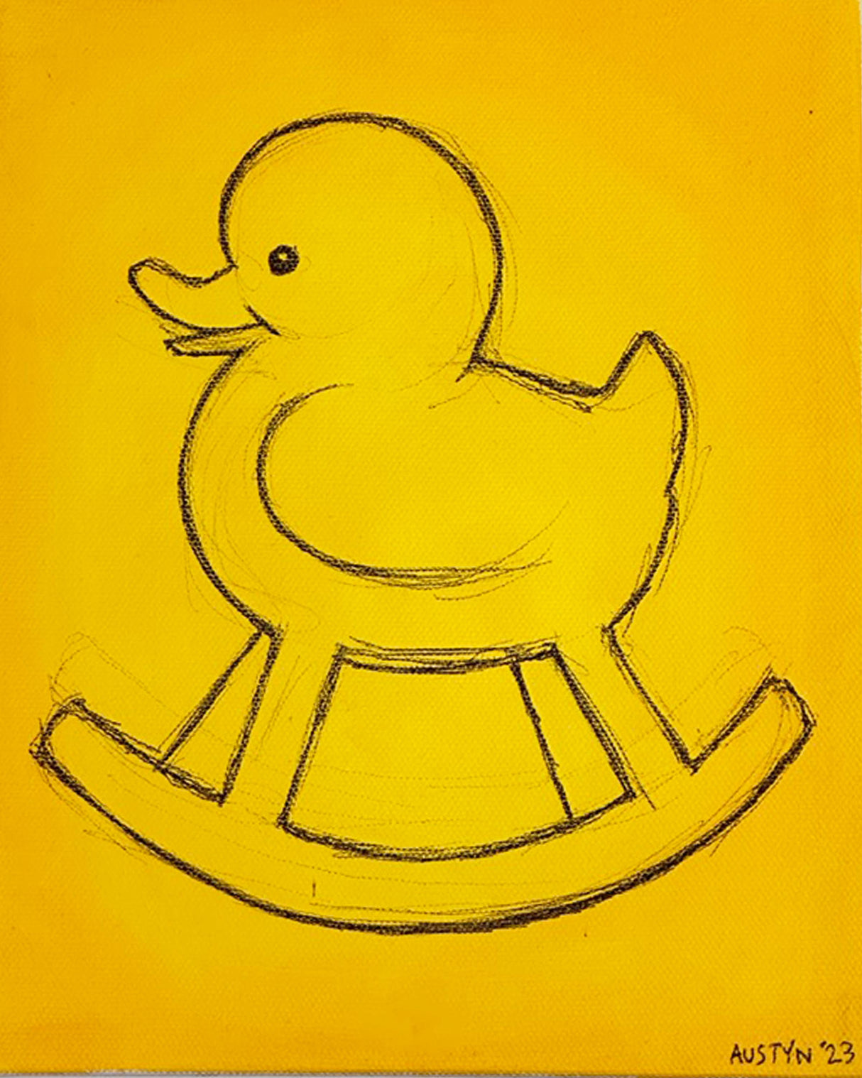 Austyn Taylor's study of Quack, a rocking duck, is a play on the quintessential rocking horse. A new series of paintings on canvas.
