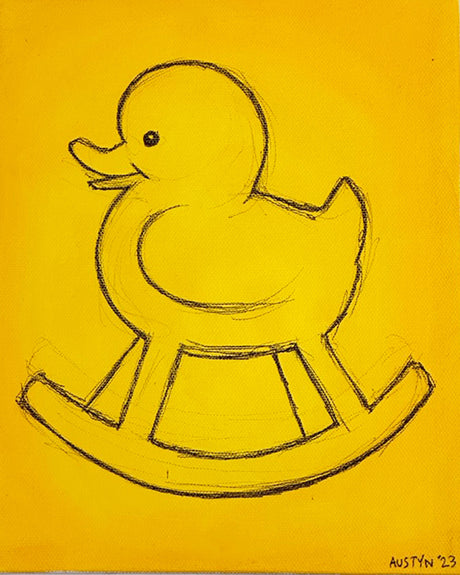 Austyn Taylor's study of Quack, a rocking duck, is a play on the quintessential rocking horse. A new series of paintings on canvas.