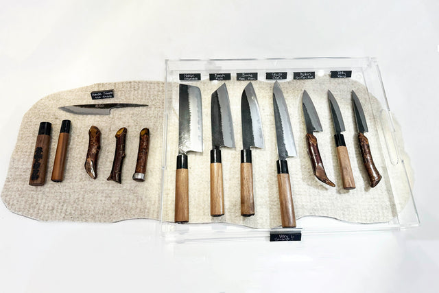 Handcrafted custom Japanese knives by Otsuka Hamaonokaji. Made in the mountains of the Tottori Prefecture, Japan– as beautiful as they are functional.