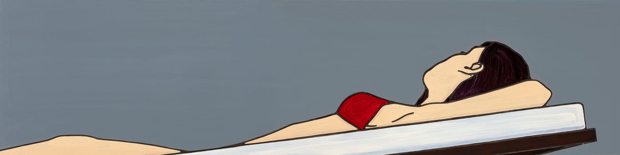 Chaise #38 Jeffrey Palladini considers the implications of both the forced intimacy encountered by guests at a hotel pool as well as the mystery of the subjects painted.