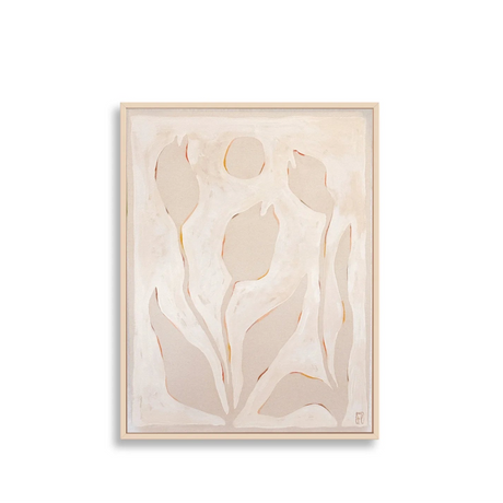 Poppy flowers budding in abstrct painting created from natural earth pigments harvested by artist Danielle Hutchens