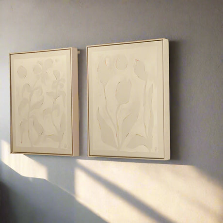 Earth Pigment Abstract Painting of Daffodil Flowers and Budding Tulips