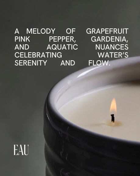 Eau Candle by Free Yourself. A melody of grapefruit, pink pepper, gardenia, and aquatic nuances.