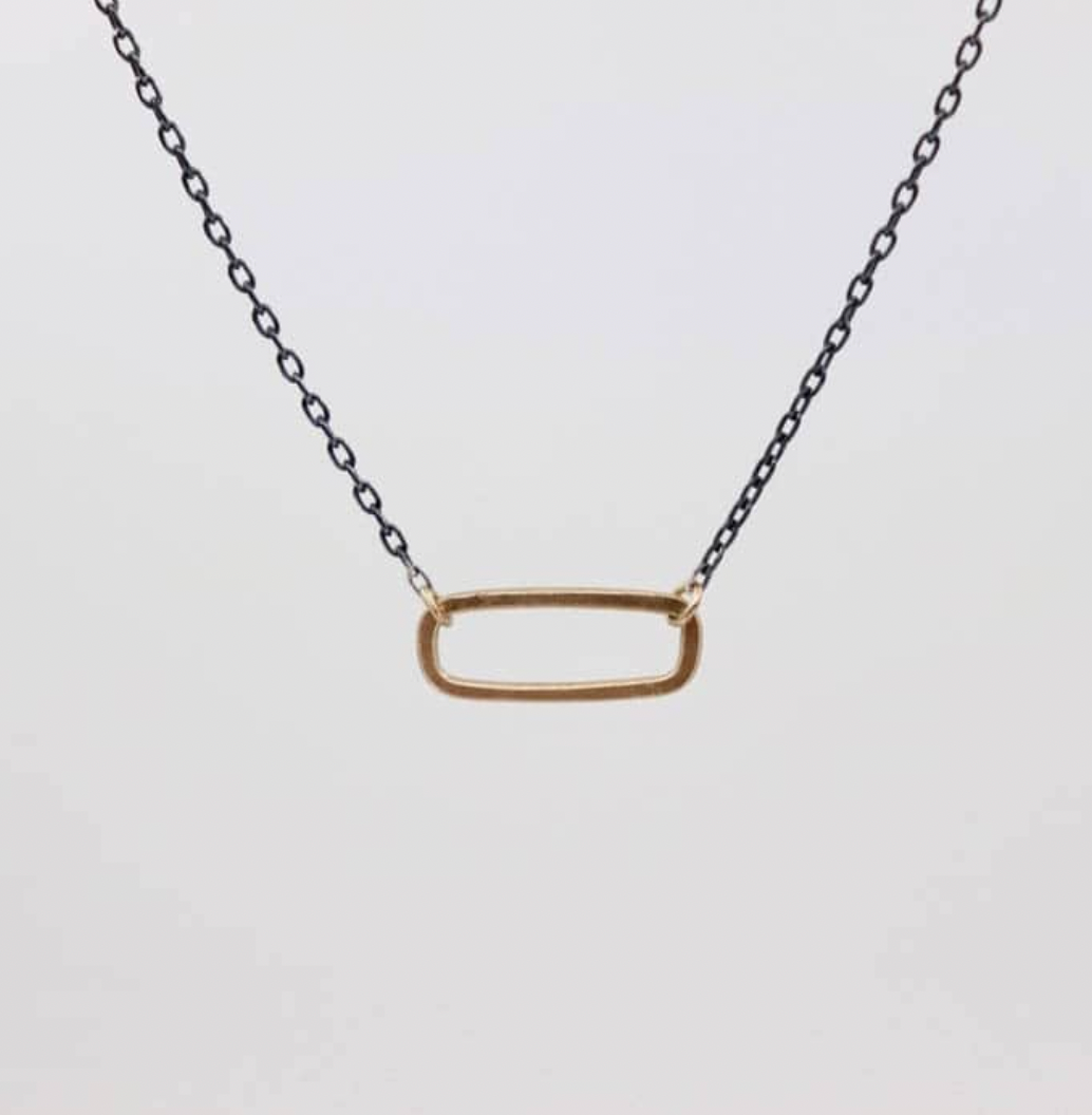 Esther Metals Gold Oval Totem on Oxidized Sterling Silver Chain