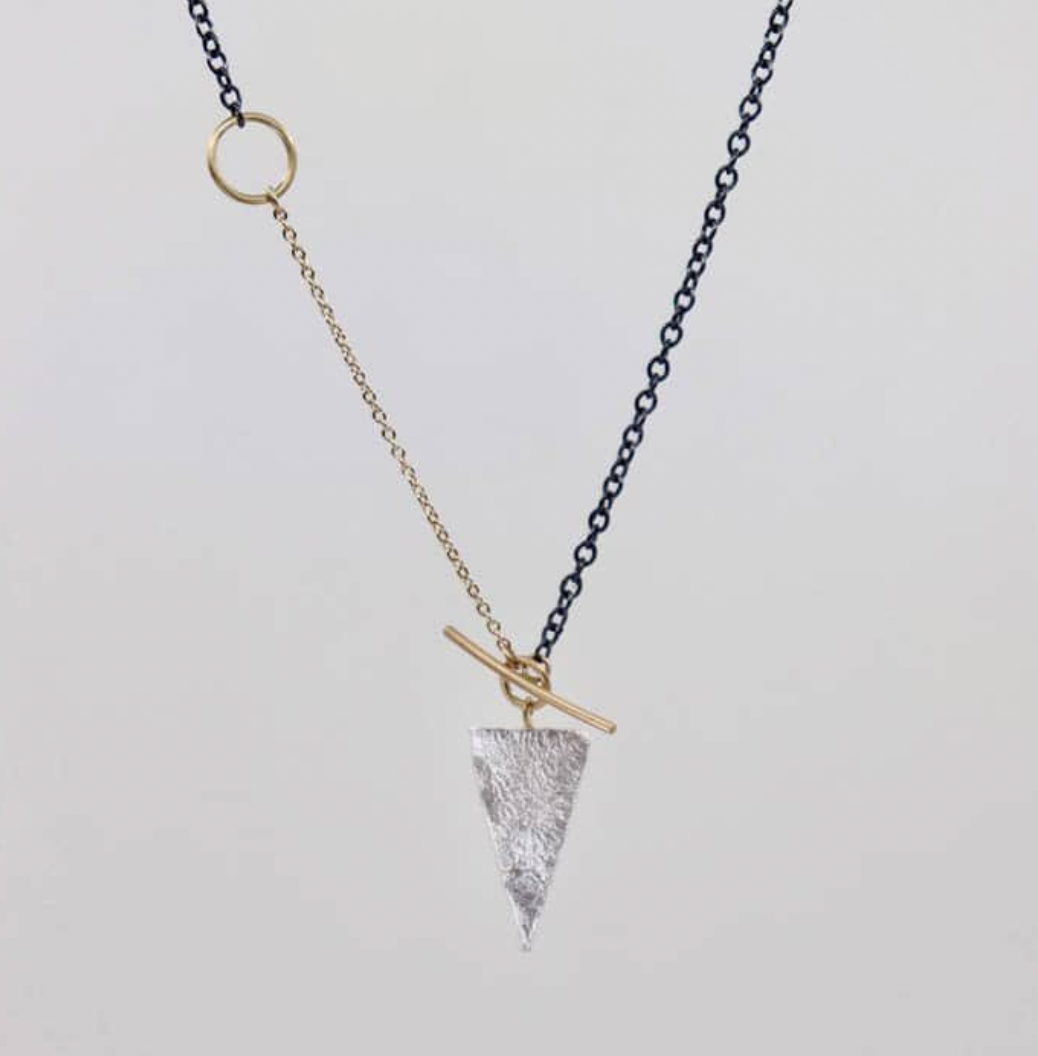 Esther Metals Triangle Pendant on Mixed Metals Oxidized Sterling Silver and 14K Gold Chain