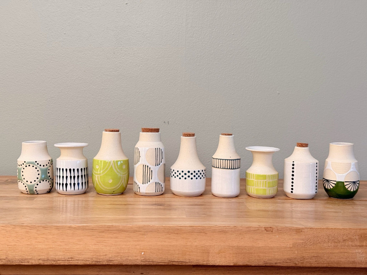 Ceramic vases, wheel thrown and hand decoraed