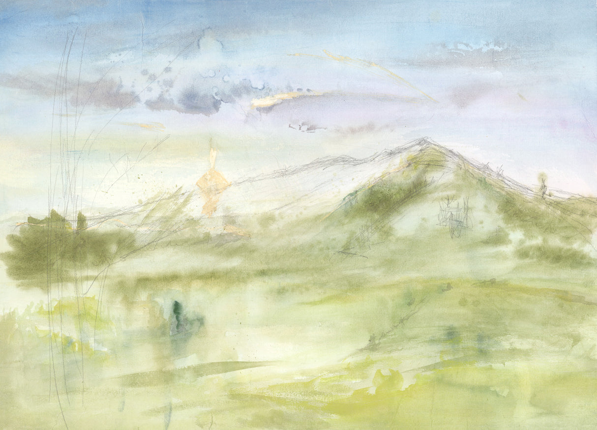 A Year of Feeling is part of artist Ilysa Leder's interpretation of both the natural and societal environment in watercolor. Ilysa Leder captures the fleeting moments that occur within time and topography of Mount Tamalpais. And in an evolution of this series, Ilysa has punctuated this watercolor with graphite scribbles. 
