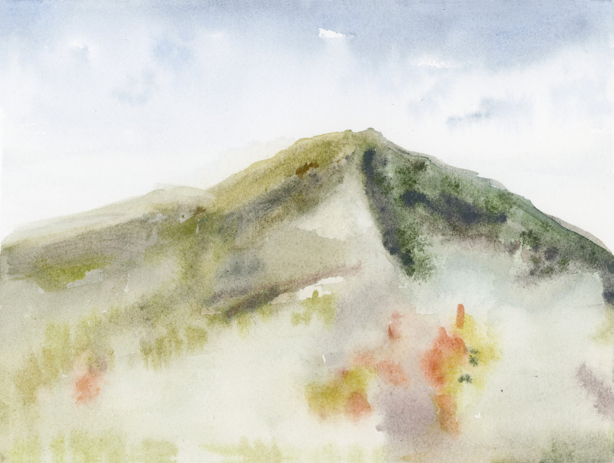 Delusions of Grandeur series is Ilysa Leder's exploration in watercolor of the magic that is Mount Tamalpais in Marin County, Northern California. In Autumn Nearly Dusk  #3 (at Camino Alto and Miller), Ilysa Leder captures the fleeting moments that occur within time and topography.