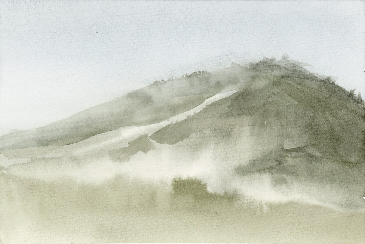 Delusions of Grandeur series is Ilysa Leder's exploration in watercolor of the magic that is Mount Tamalpais in Marin County, Northern California. In Mt Tam February #2, Ilysa Leder captures the fleeting moments that occur within time and topography. 