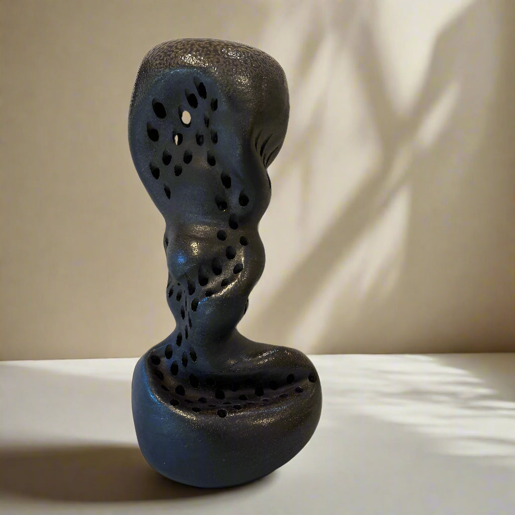 Black ceramic XXL tall vase with holes