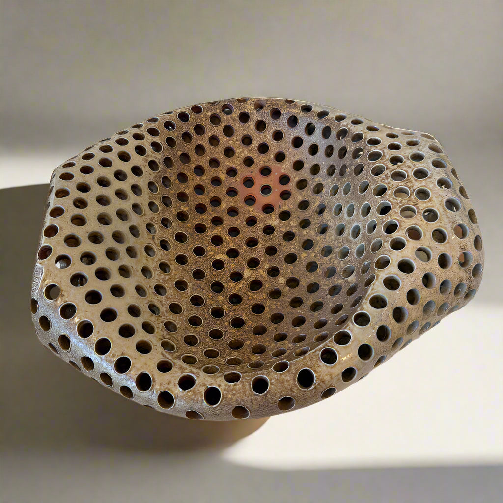 Medium basin dish with holes for serving fruit, arranging flowers or a decorative bowl