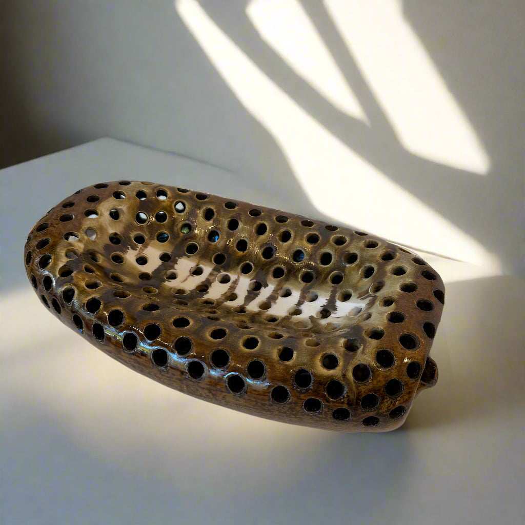 Ian Hazard Bill / Ceramics / Bassinet / Small Rich Brown Basin with Holes