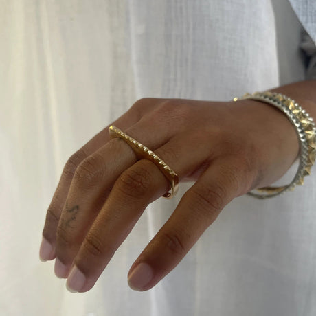 Edgy and sweet two finger rings to wear alone or stack. Either way makes a beautiful statement. This listing is for one ring; cast in small batches.