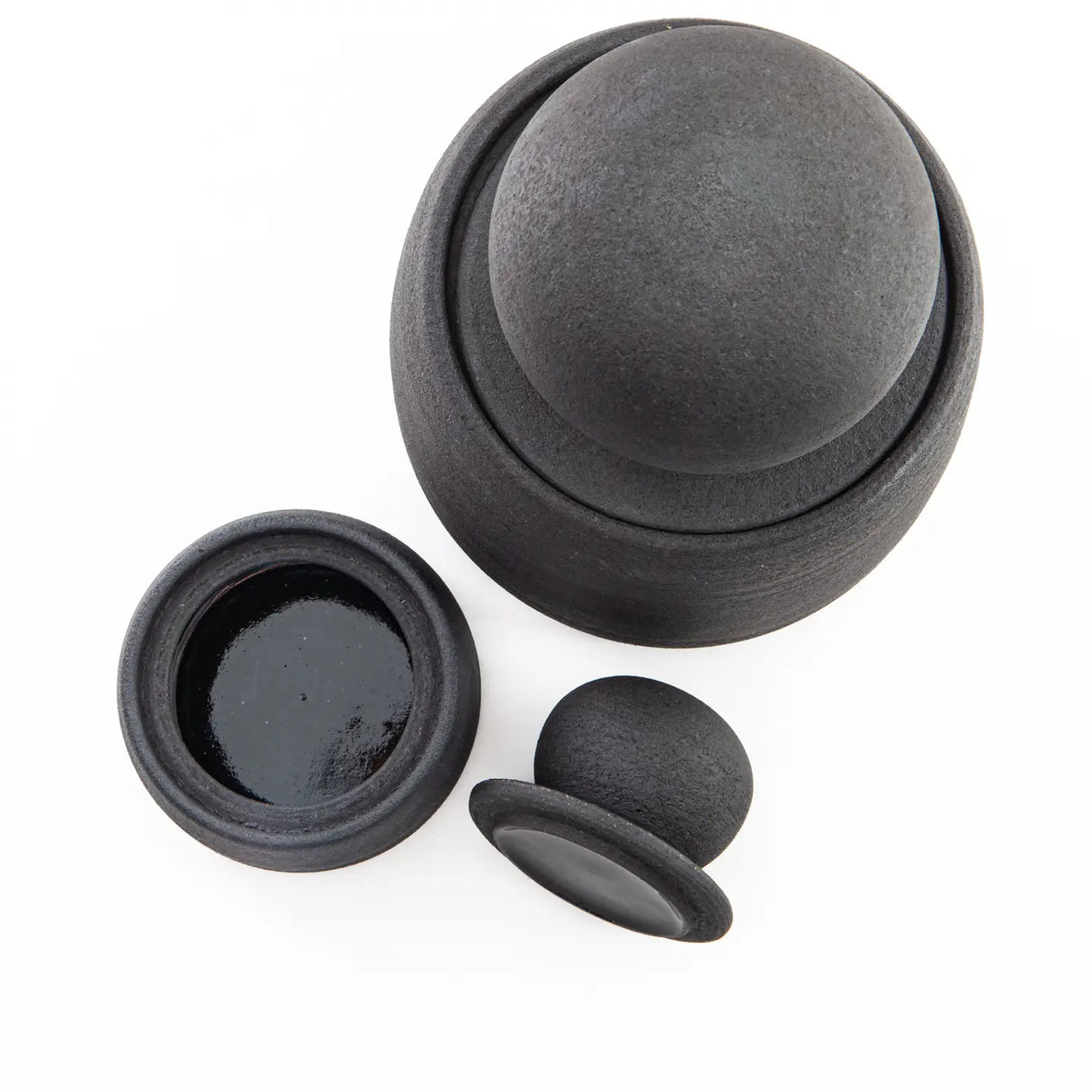 MH Ceramics Stash Jar in Charcoal. Matte glaze outside, shiny glaze inside.