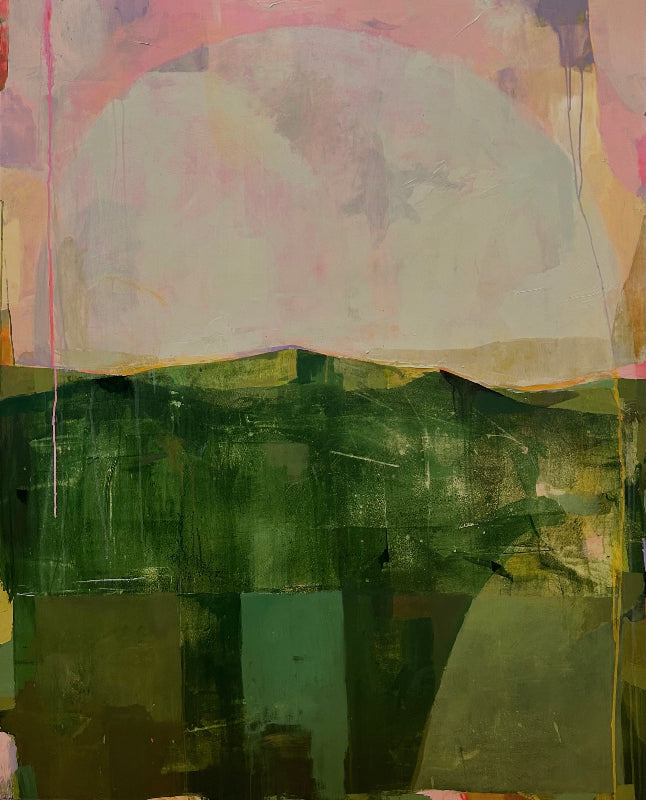 Peak Performance is a stunning large abstract landscape that captures the pink sky during sunset. An homage to the majestic Mount Tamalpais.