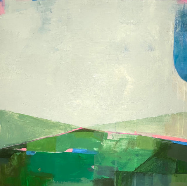 Abstract art of Mount Tamalpais with green, blue, and pink colors