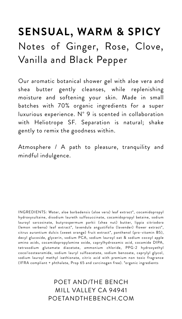 Back Label Ingredient List No 9 Shower Gel