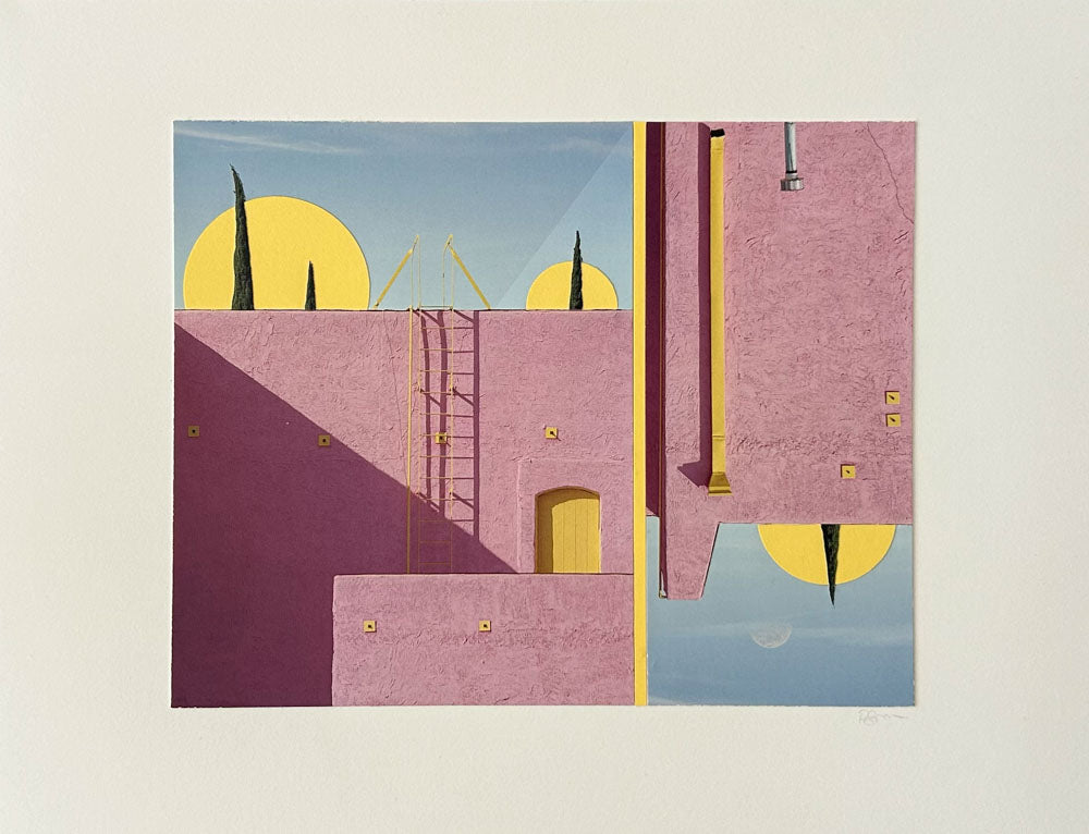 Southern California Compositions. Yellow Line. Photographs of SoCal mixed with intricately cut paper collage elements.