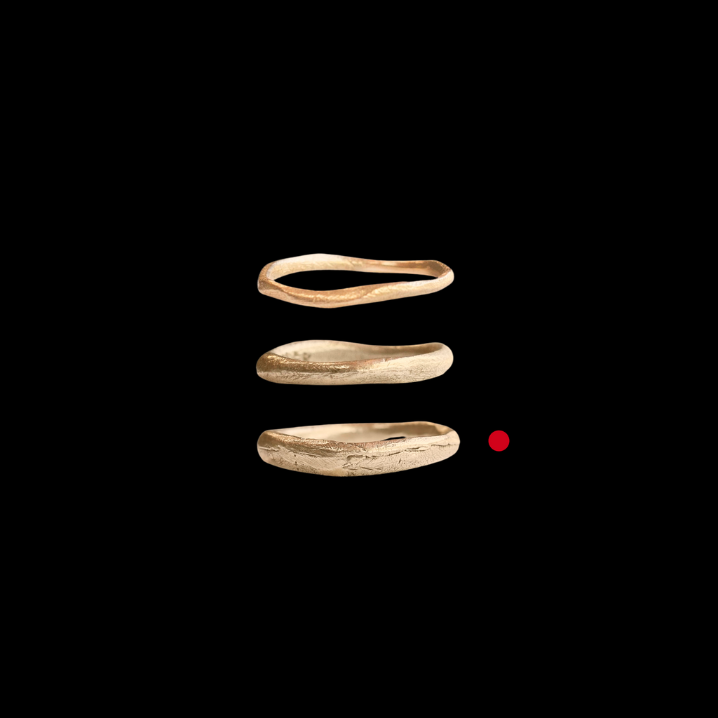 Ring Stack of Einar Ring, Madrone Medium Round Ring, Madrone Heavy Round Ring