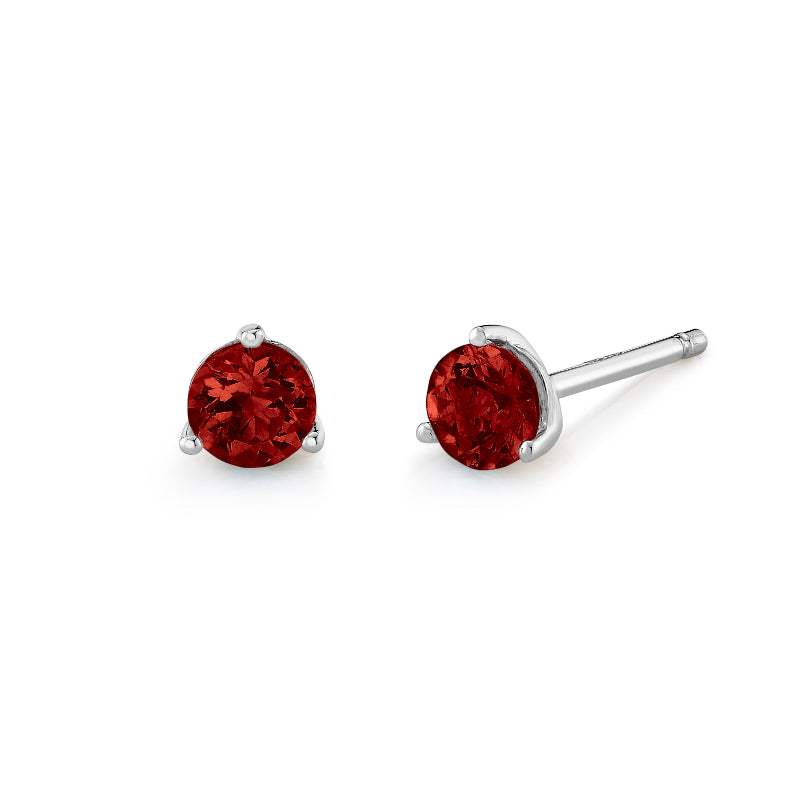 Garnet White Gold 3 Prong Stud Earrings