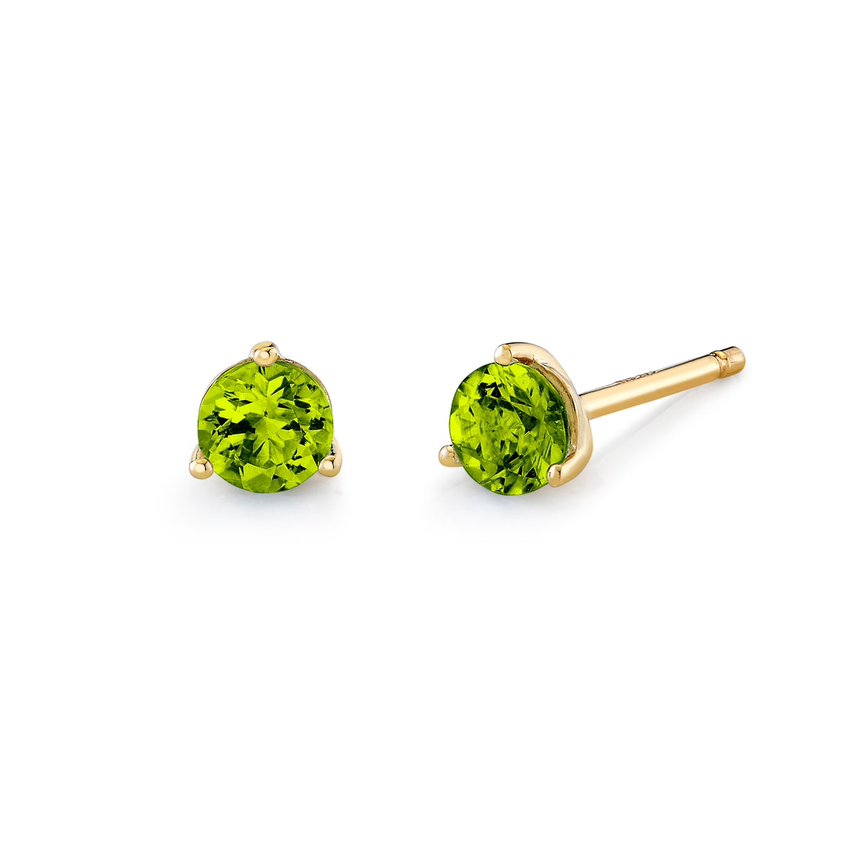 Peridot Yellow Gold 3 Prong Stud Earrings