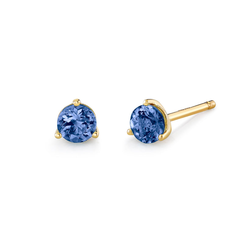 Tanzanite Yellow Gold 3 Prong Stud Earrings