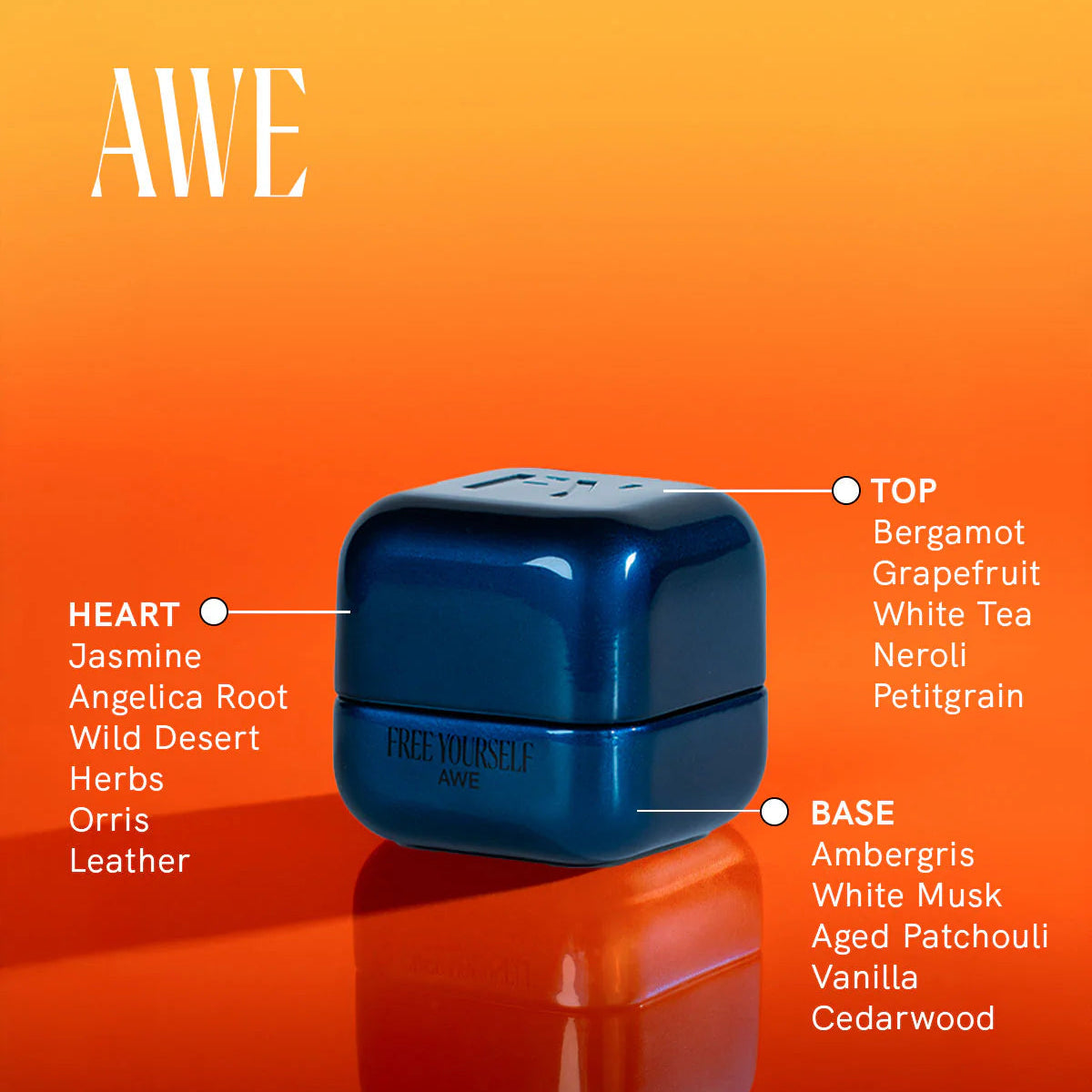 Free Yourself Awe is a luminous, radiant herbacious fragrance that refreshes, awakens and invites wonder! In a blue metal square container that is counter worthy