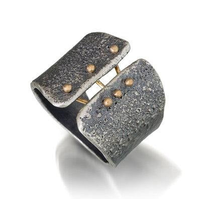 Esther Metals Binding Light Ring in sterling silver and 14k gold.