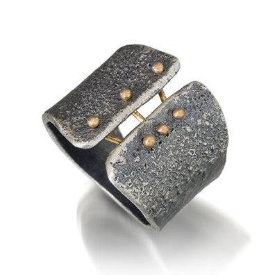 Esther Metals Binding Light Ring in sterling silver and 14k gold. 