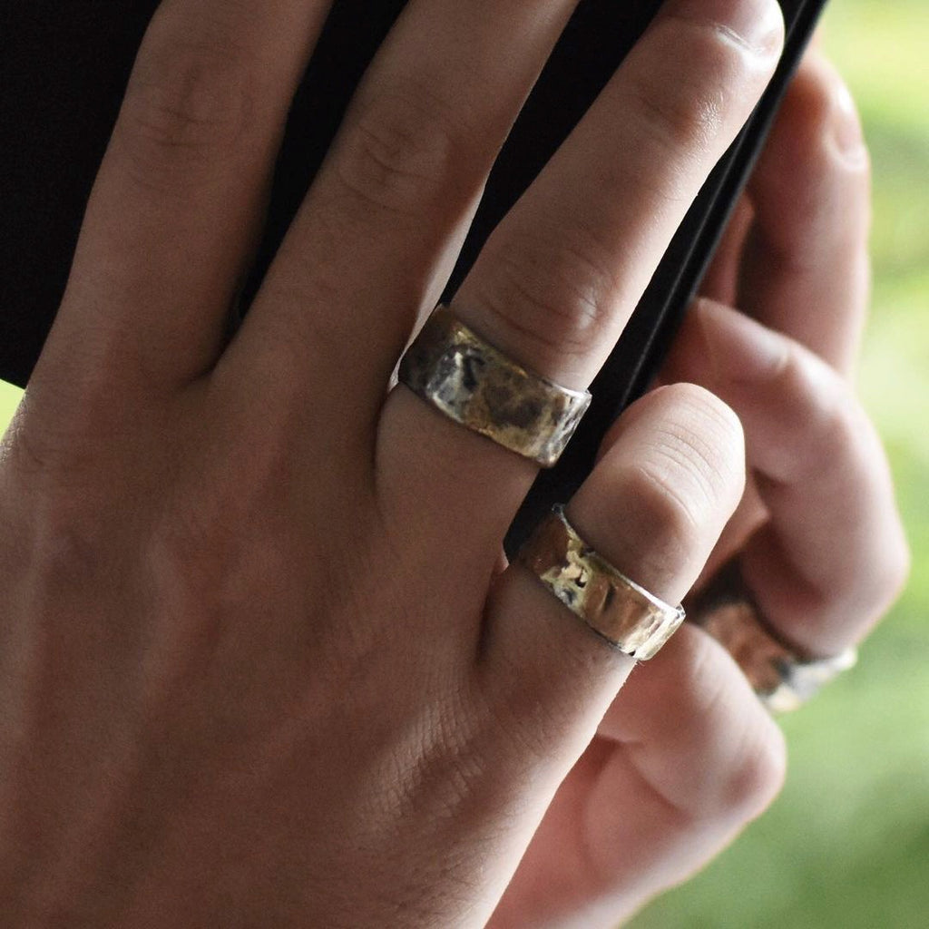 Unisex alternative wedding bands and stacking rings by Franny E Fine shown on model hands