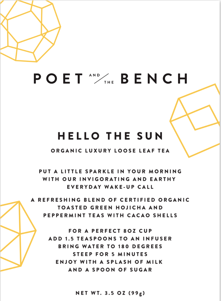 Hello the Sun is an aromatic blend of certified organic loose leaf hojicha and peppermint leaf tea and cacao shells.