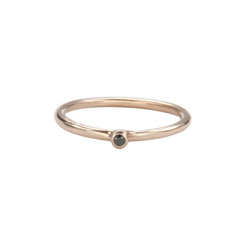Jeffrey Levin Super Skinny stacking ring in 14K rose gold with single stone black diamond is delicate and designed for stacking.