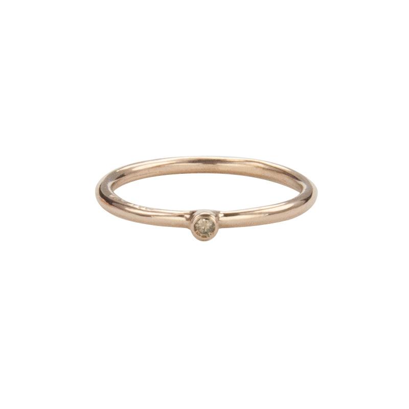 Jeffrey Levin Super Skinny stacking ring in 14K rose gold with single stone cognac diamond is delicate and designed for stacking.