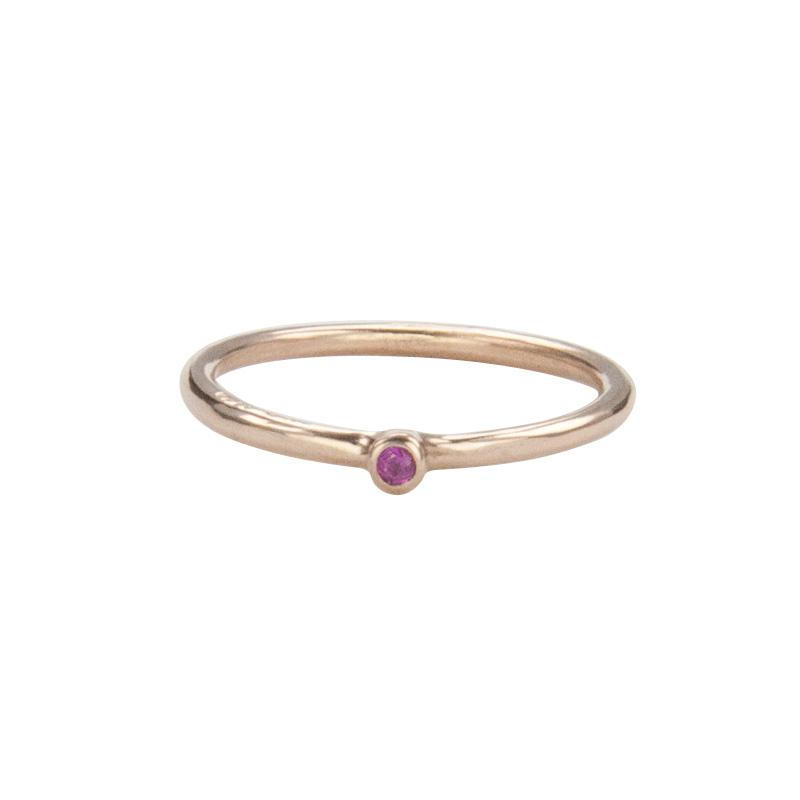 Jeffrey Levin Super Skinny stacking ring in 14K rose gold with single stone pink tourmaline is delicate and designed for stacking.