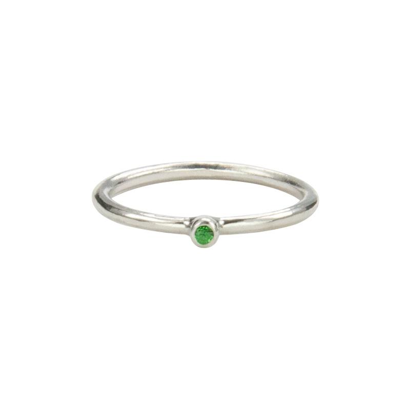 Jeffrey Levin Super Skinny stacking ring in sterling silver with single stone tsavorite (green garnet) is delicate and designed for stacking.