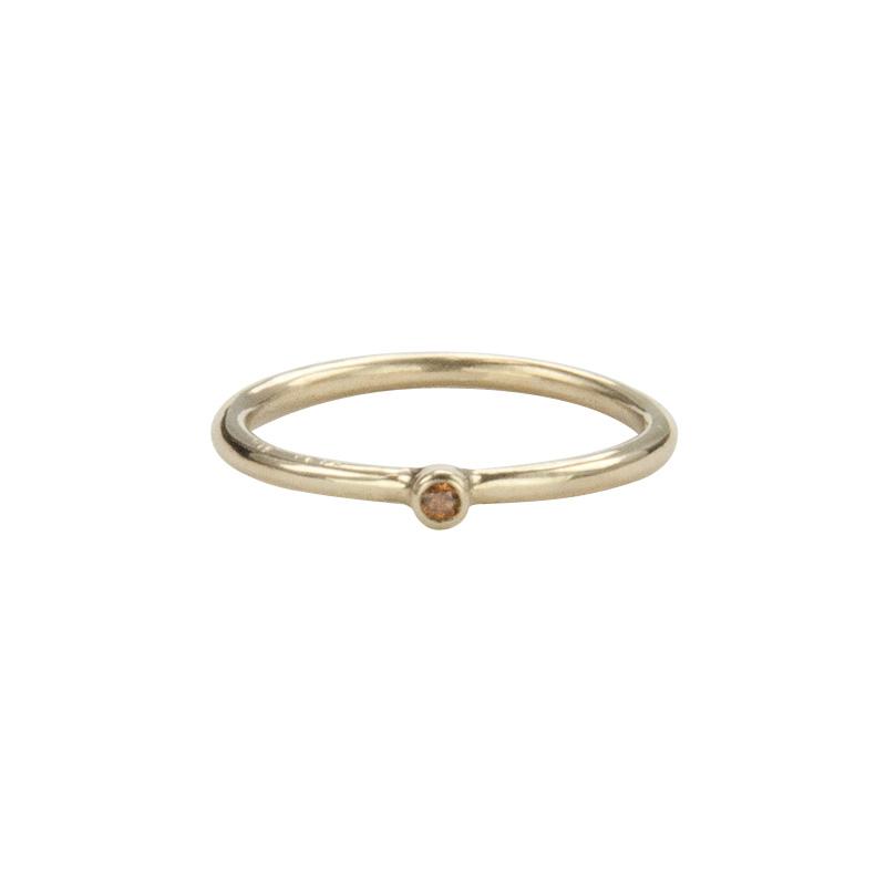 Jeffrey Levin Super Skinny stacking ring in 14K yellow gold with single stone cognac diamond is delicate and designed for stacking.
