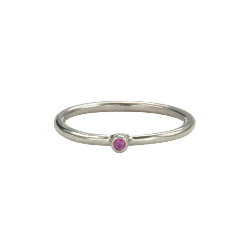 Jeffrey Levin Super Skinny stacking ring in 14K white gold with single stone pink tourmaline is delicate and designed for stacking.