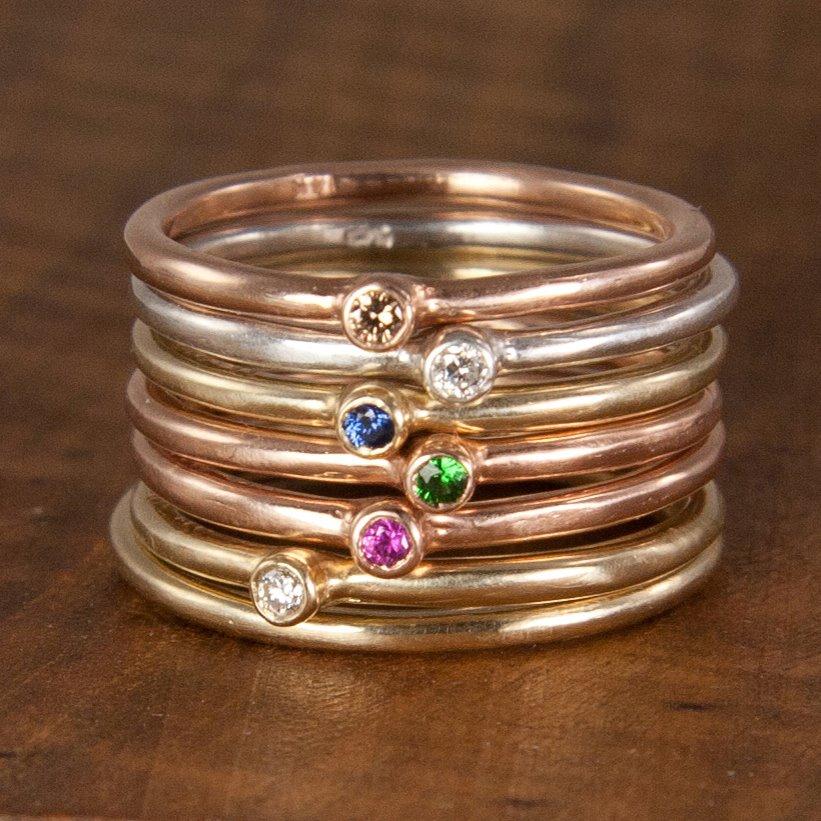 Jeffrey Levin Super Skinny Single Stone Stacking Rings