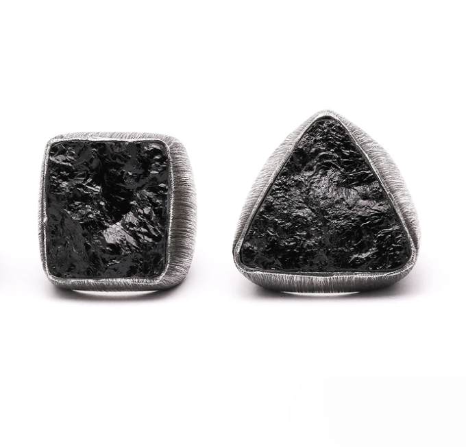 Mariella Pilato Black Tourmaline Rings to complement your dragon slaying coolness. These rings by Mariella Pilato possess a natural sheen found within the untouched surface of the tourmaline itself. Paired with the etched and oxidized silver allows for a contrast of texture.