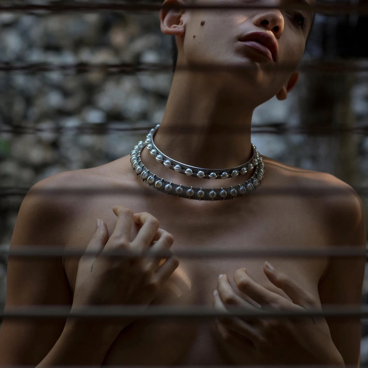 Mariella Pilato_Titans Pearl Collar Necklace Shown on Model