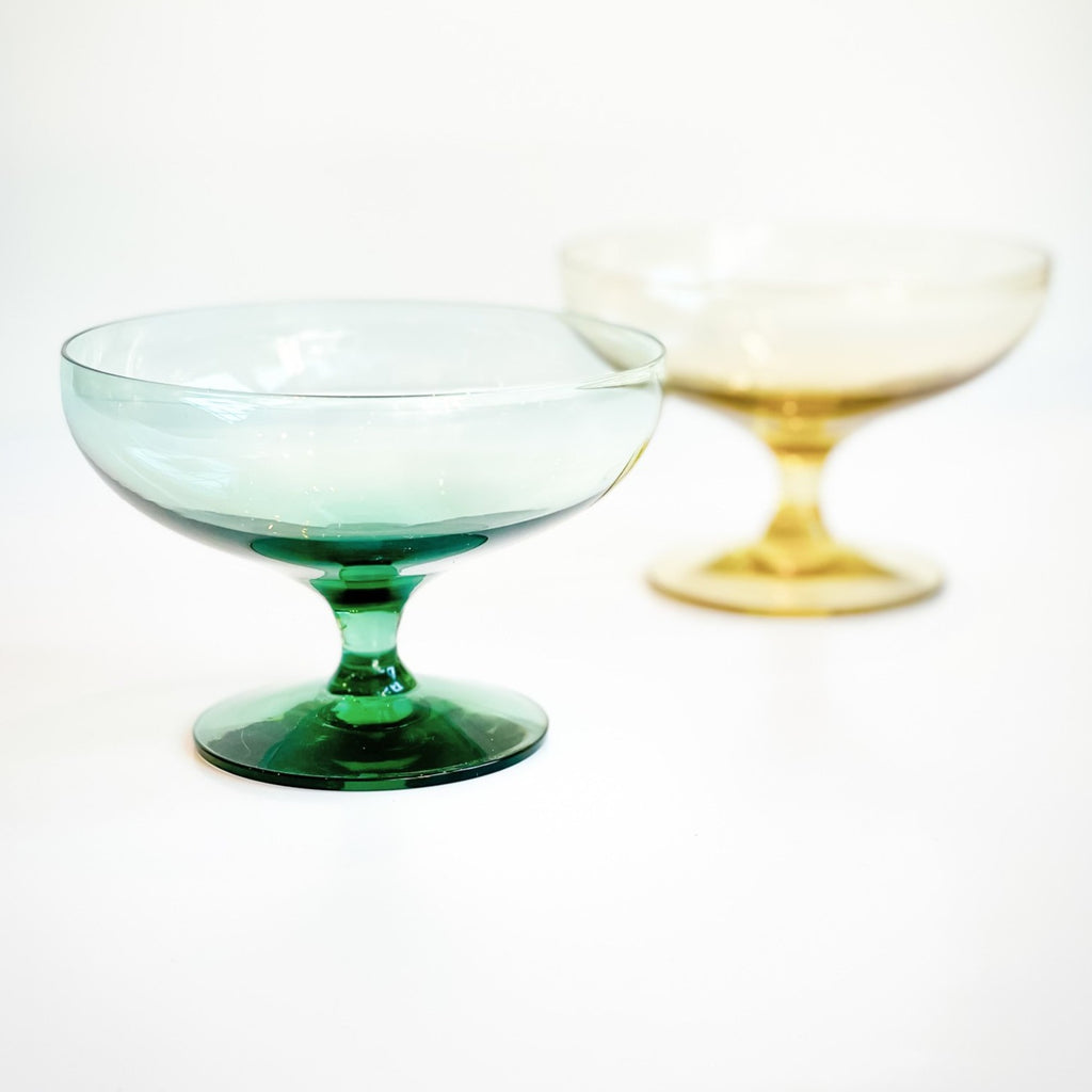 Russel Wright Champagne Coupes 1951 Teal and Chartreuse Modernist Design