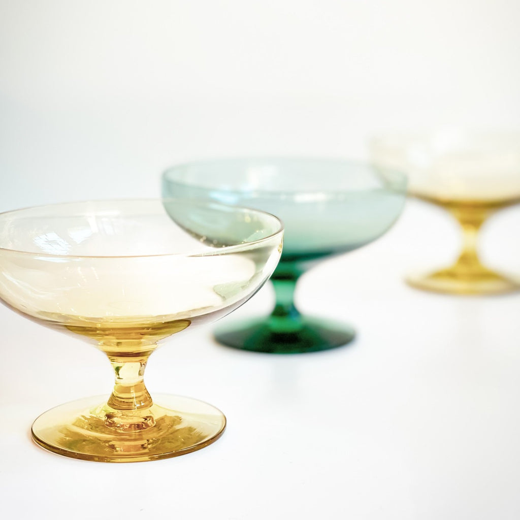 Russel Wright Champagne Coupes 1951 Teal and Chartreuse