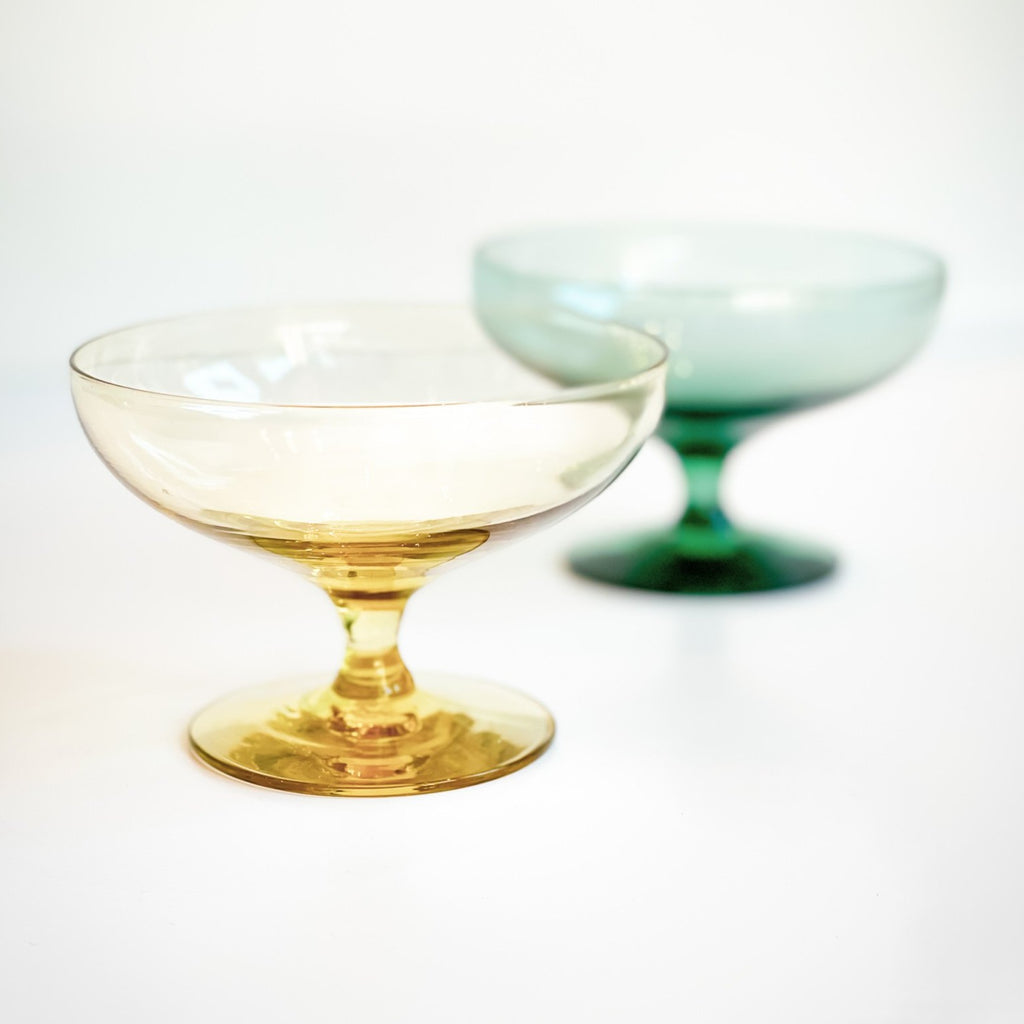 Russel Wright Champagne Coupes 1951 Chartreuse and Teal Modernist Design